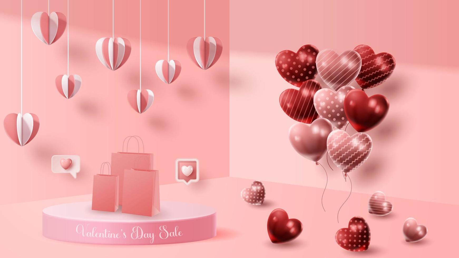 présentation du produit du podium 3d de la saint-valentin pour la bannière, la publicité et les affaires. illustration vectorielle vecteur