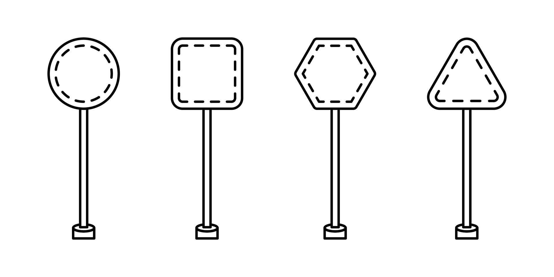 ensemble de modèles de panneaux d'avertissement vides. triangle, carré ou losange, formes rondes et rectangulaires. couleur noir et blanc isolé sur blanc vecteur