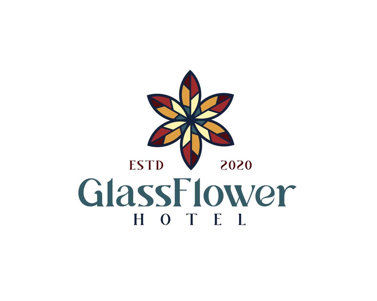 hôtel fleur de verre. logo de l'hôtel. logo de fleur de vitrail vecteur