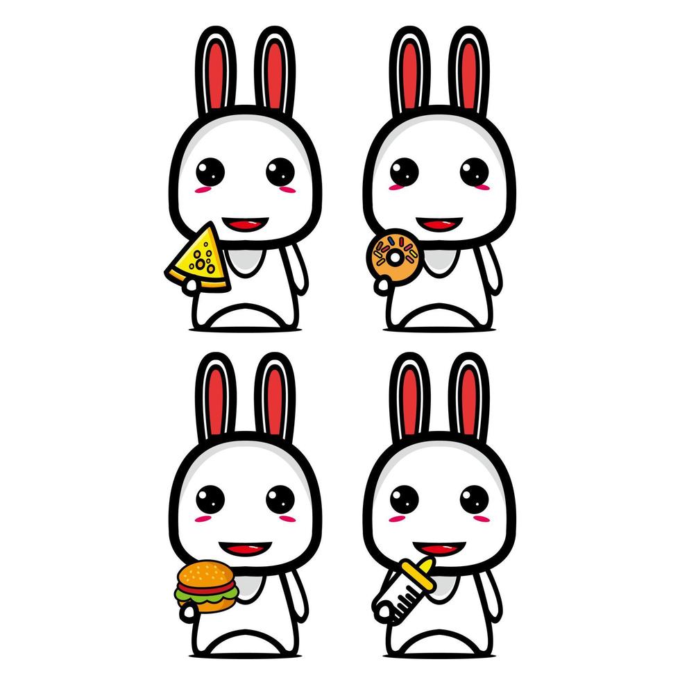 collection de jeux de conception de mascotte de lapin mignon. isolé sur fond blanc. concept de paquet d'idées de logo de mascotte de personnage mignon vecteur