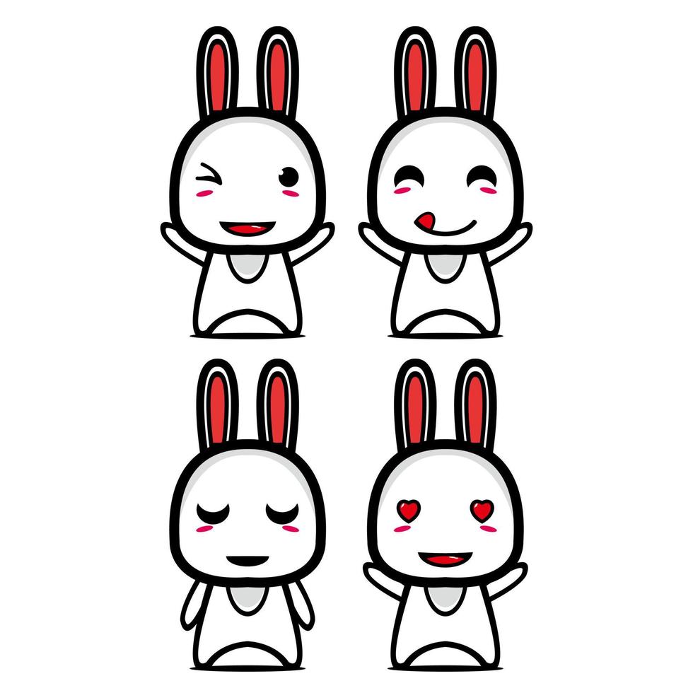 collection de jeux de conception de mascotte de lapin mignon. isolé sur fond blanc. concept de paquet d'idées de logo de mascotte de personnage mignon vecteur