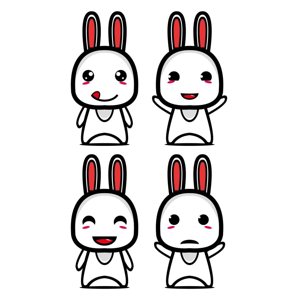 collection de jeux de conception de mascotte de lapin mignon. isolé sur fond blanc. concept de paquet d'idées de logo de mascotte de personnage mignon vecteur