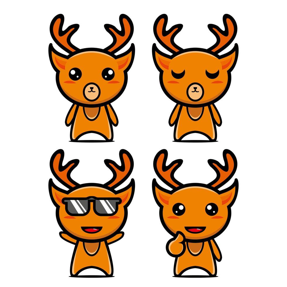 collection de jeux de conception de mascotte de cerf mignon. isolé sur fond blanc. concept de paquet d'idées de logo de mascotte de personnage mignon vecteur