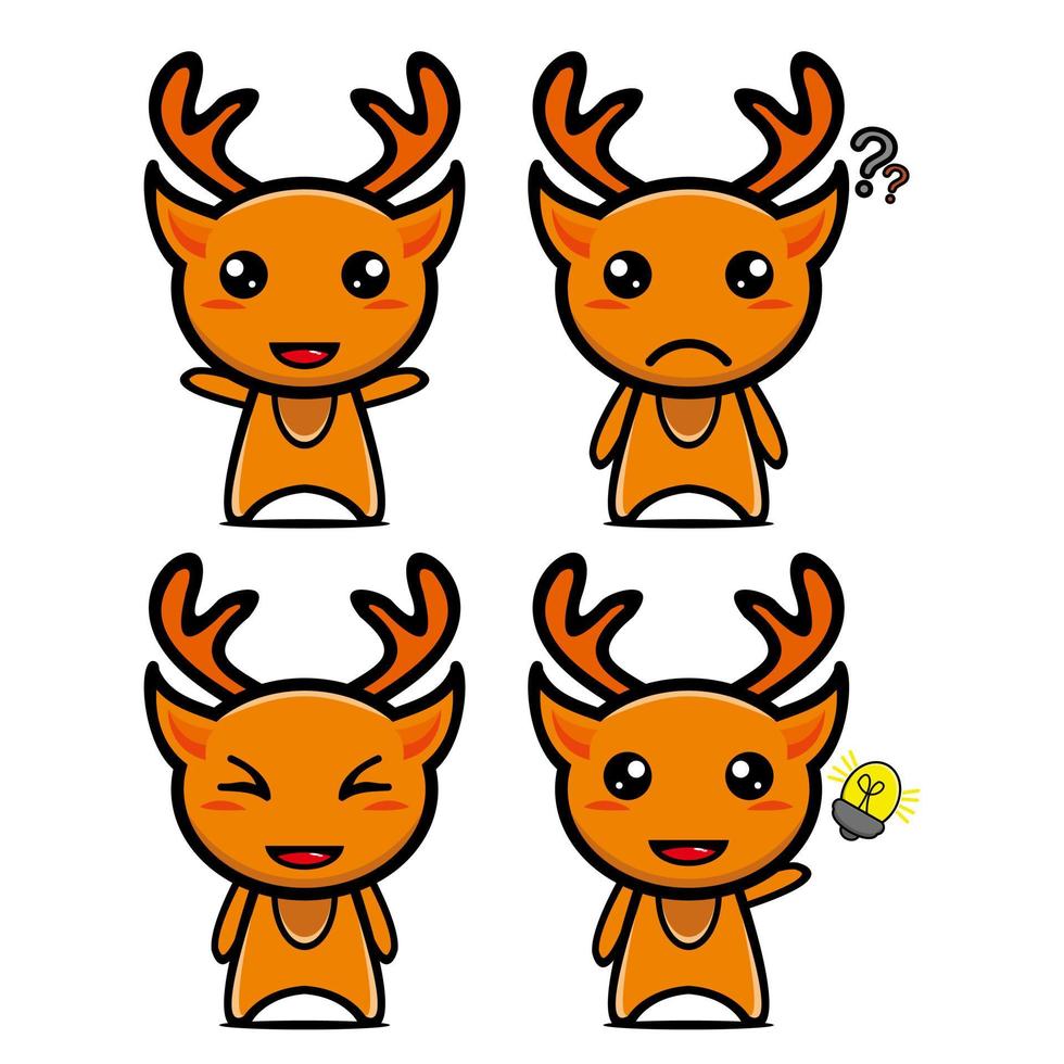 ensemble de conception de mascotte de cerf mignon. isolé sur fond blanc. concept de paquet d'idées de logo de mascotte de personnage mignon vecteur