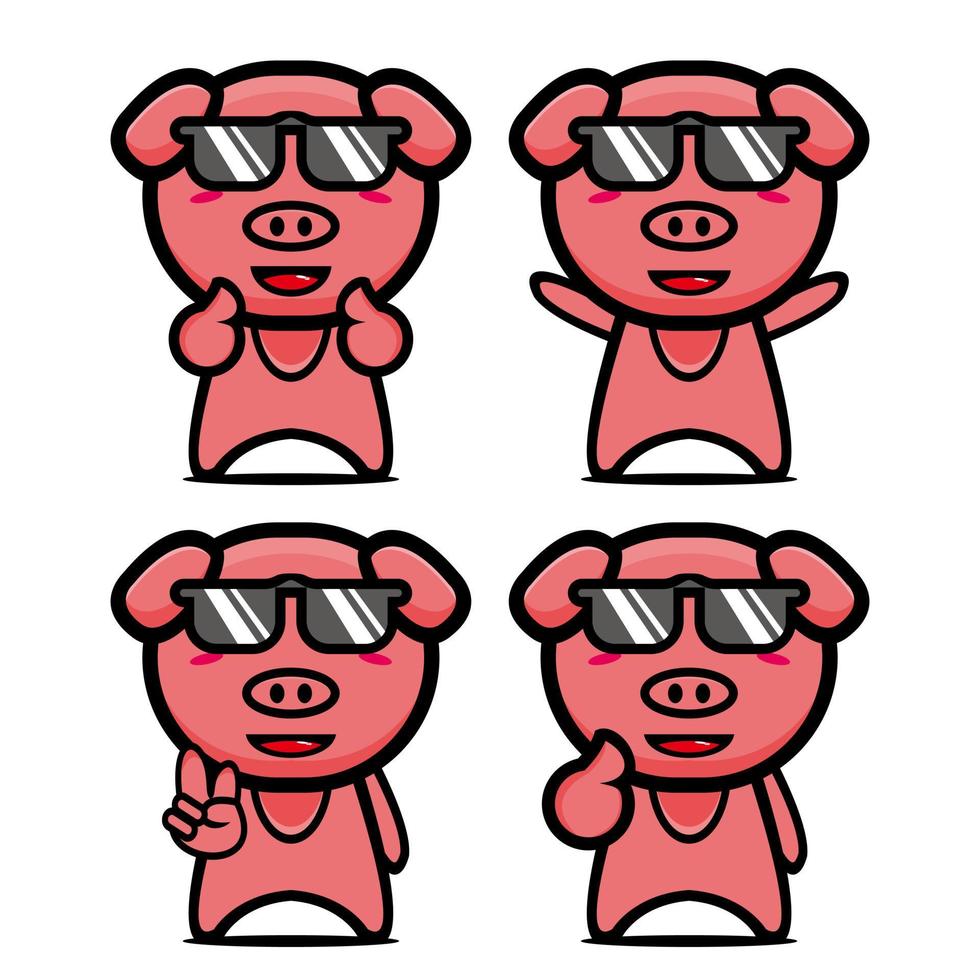 collection de jeux de conception de mascotte de cochon mignon. isolé sur fond blanc. concept de paquet d'idées de logo de mascotte de personnage mignon vecteur