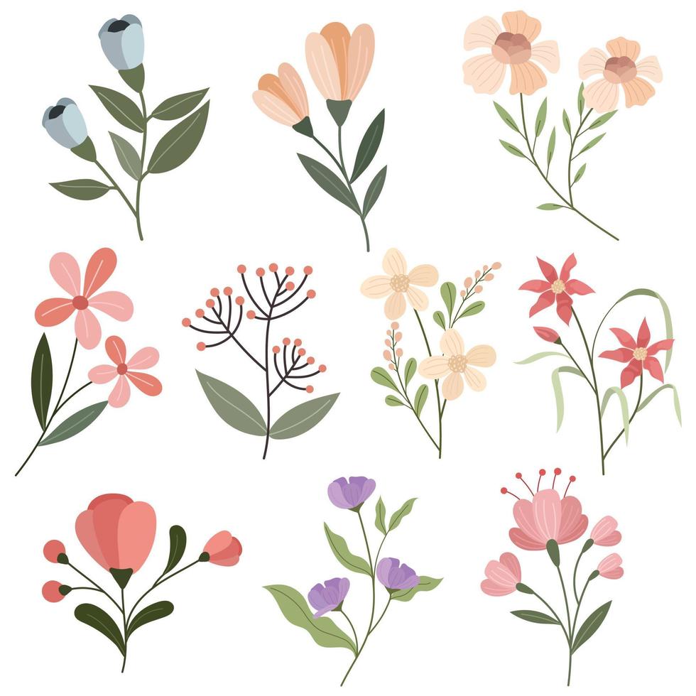 dessin animé de fleurs dans un style plat vecteur