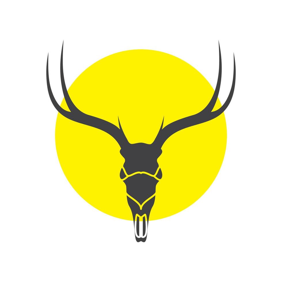 crâne de cerf silhouette avec création de logo au coucher du soleil, illustration d'icône de symbole graphique vectoriel idée créative