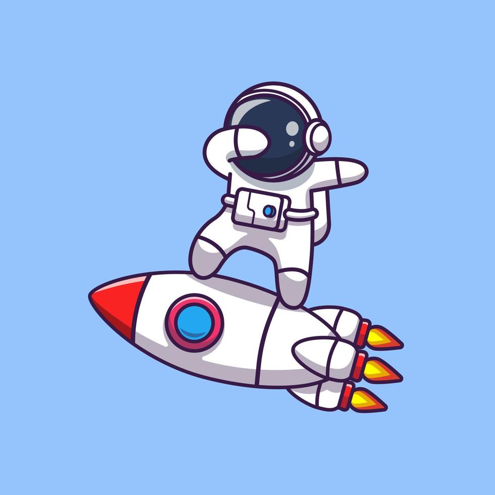 astronaute mignon tamponnant sur l'illustration d'icône de vecteur de dessin animé de fusée. concept d'icône de technologie scientifique isolé vecteur premium. style de dessin animé plat