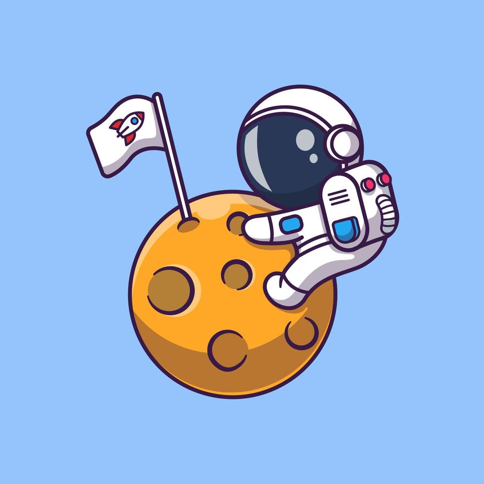 illustration d'icône vectorielle de dessin animé mignon astronaute câlin lune. concept d'icône de technologie scientifique isolé vecteur premium. style de dessin animé plat