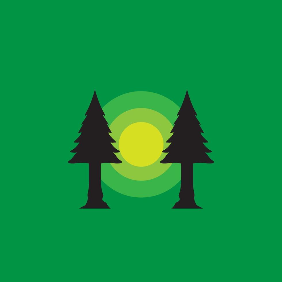 silhouette pins arbres avec création de logo sur fond vert, illustration d'icône de symbole graphique vectoriel idée créative