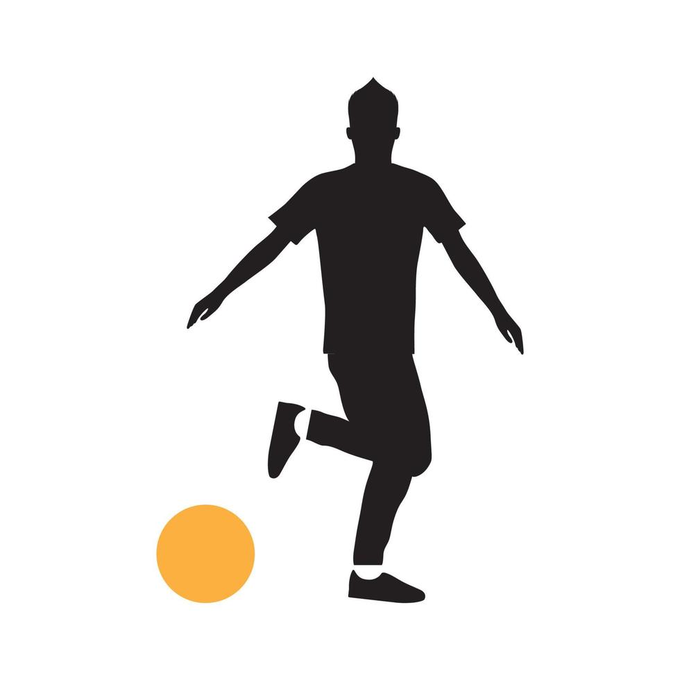 silhouette jeune homme formation football avec création de logo au coucher du soleil, illustration d'icône de symbole graphique vectoriel idée créative