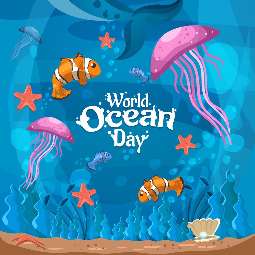 célébrant la journée mondiale de l'océan colorée vecteur