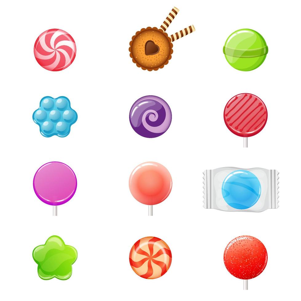 illustration vectorielle, jeu d'icônes de bonbons, sucettes, bonbons vecteur