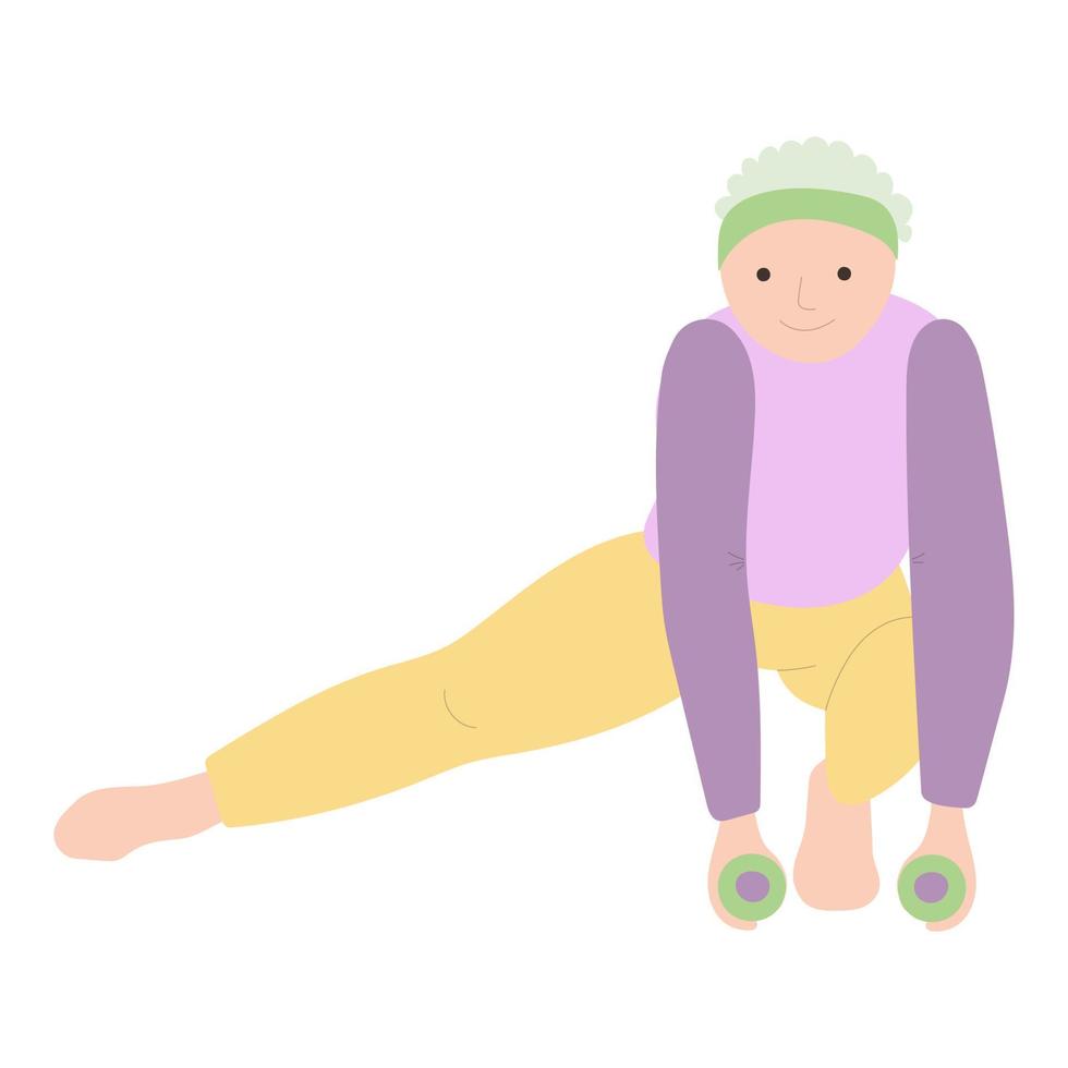 une femme pratiquant le yoga. une femme âgée exécutant des asanas. illustration vectorielle sur fond blanc. pour l'impression, la conception web. dessin à main levée. vecteur