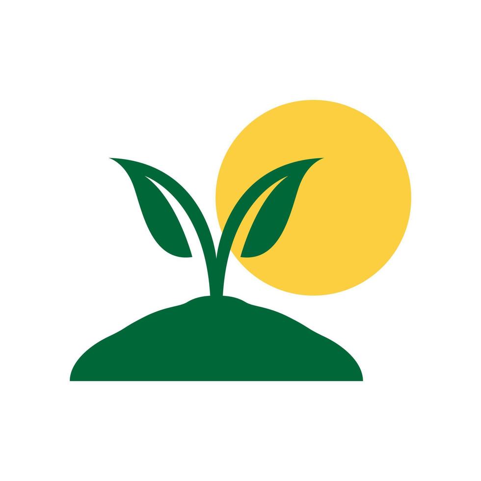 terre avec la croissance des feuilles des plantes et la conception du logo du soleil, illustration de l'icône du symbole graphique vectoriel idée créative