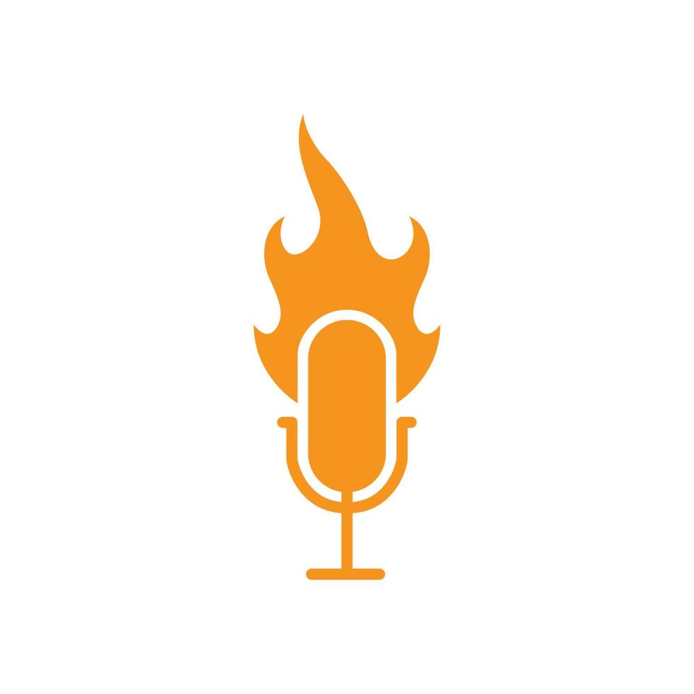 microphone de podcast avec création de logo de flamme de feu, illustration d'icône de symbole graphique vectoriel idée créative