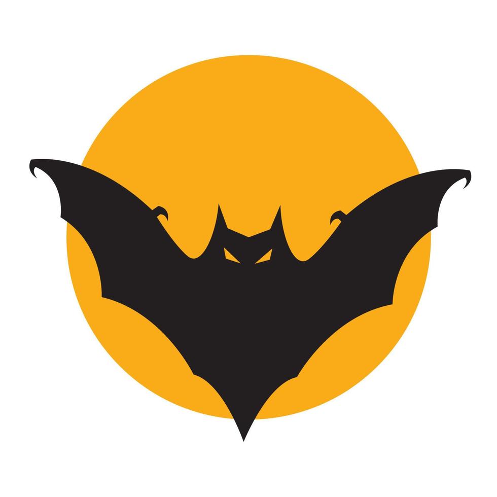 mouche chauve-souris noire avec illustration graphique de symbole d'icône de vecteur de conception de logo de coucher du soleil