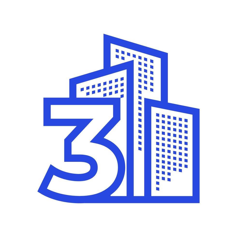 numéro 3 trois avec bâtiment propriété immobilier logo design vecteur symbole graphique icône illustration idée créative