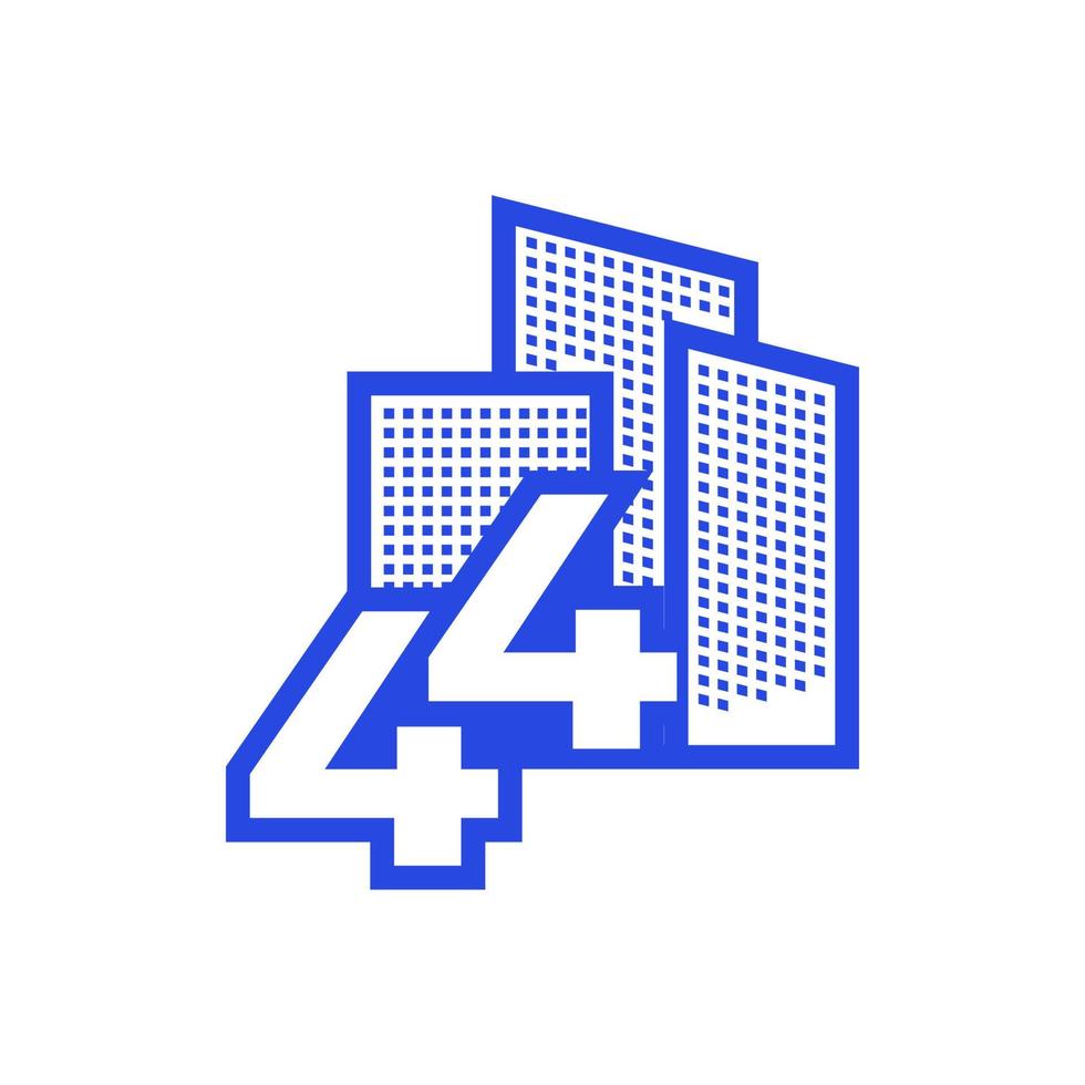 numéro 44 avec bâtiment logo design graphique vectoriel symbole icône illustration idée créative