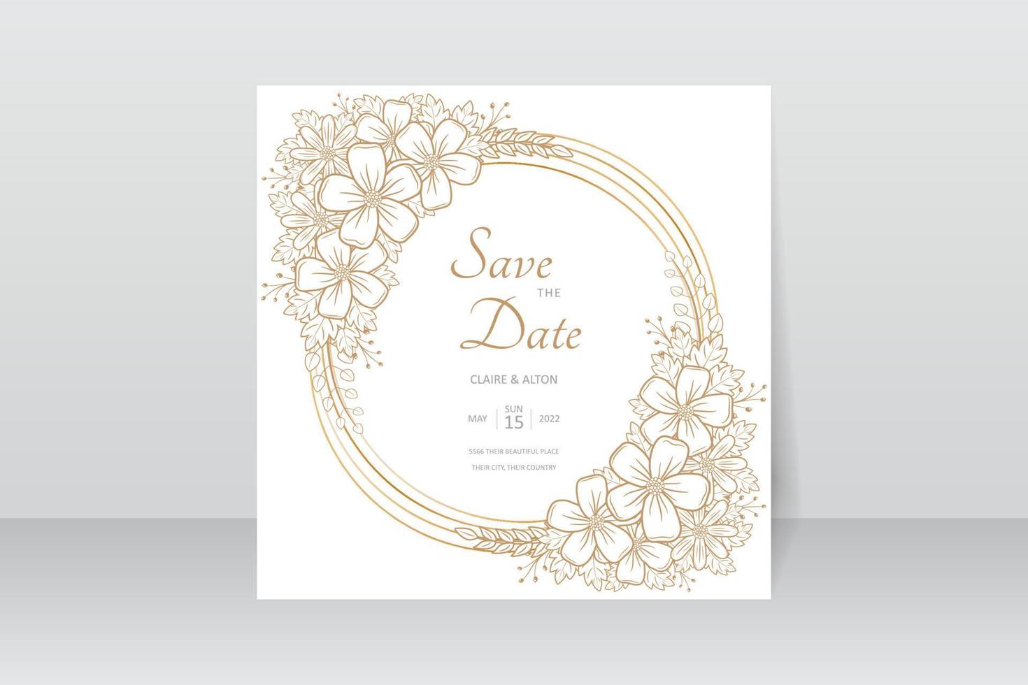 modèle d'invitation de mariage avec décoration de contour floral vecteur