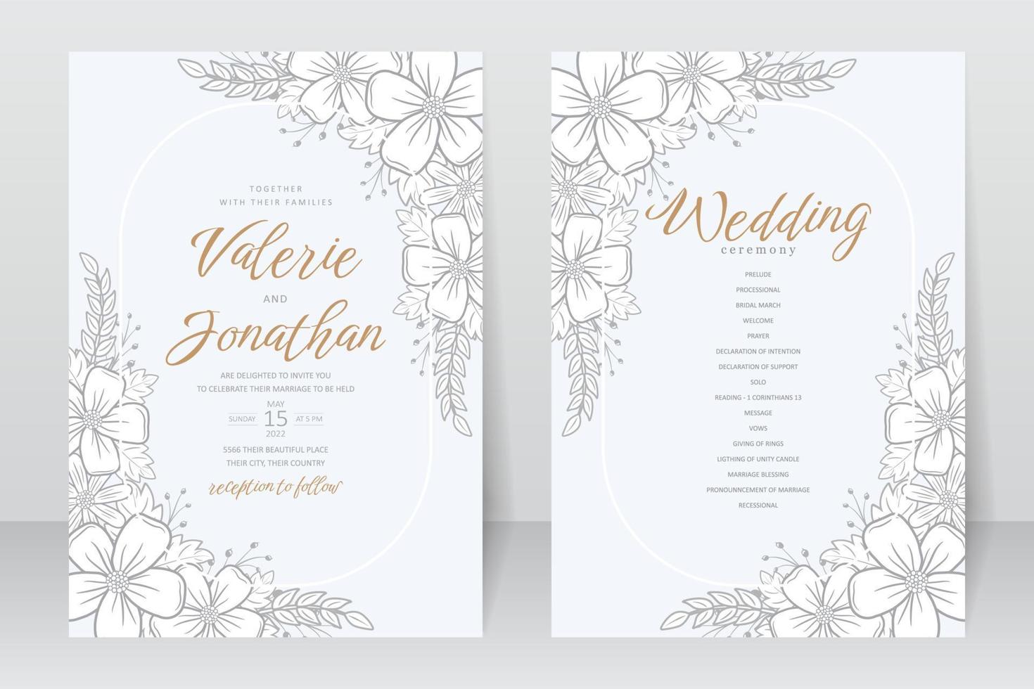 modèle d'invitation de mariage avec décoration de contour floral vecteur