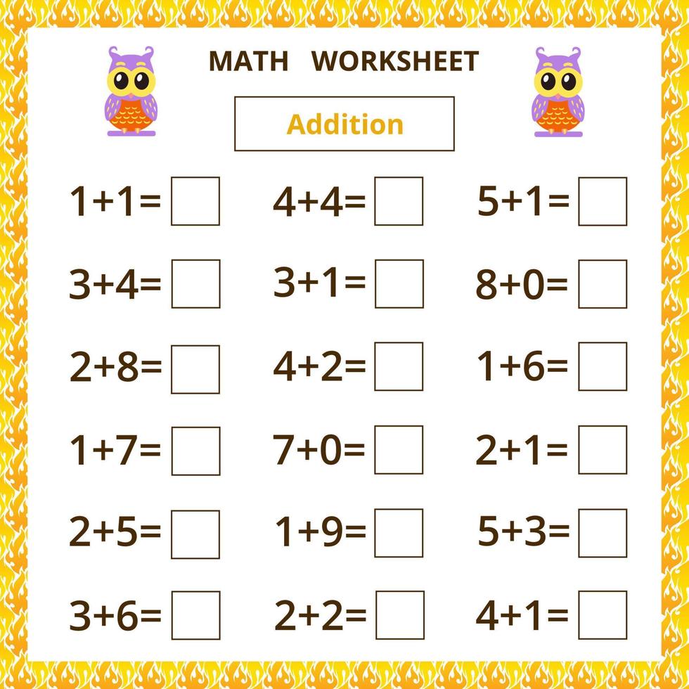 feuille de calcul mathématique.addition.jeu éducatif pour les enfants. vecteur