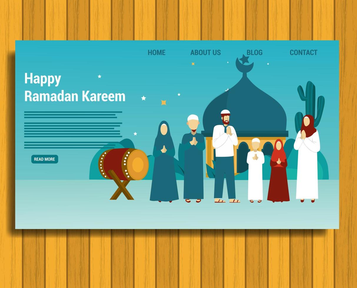 modèle de page de destination plate ramadan kareem vecteur