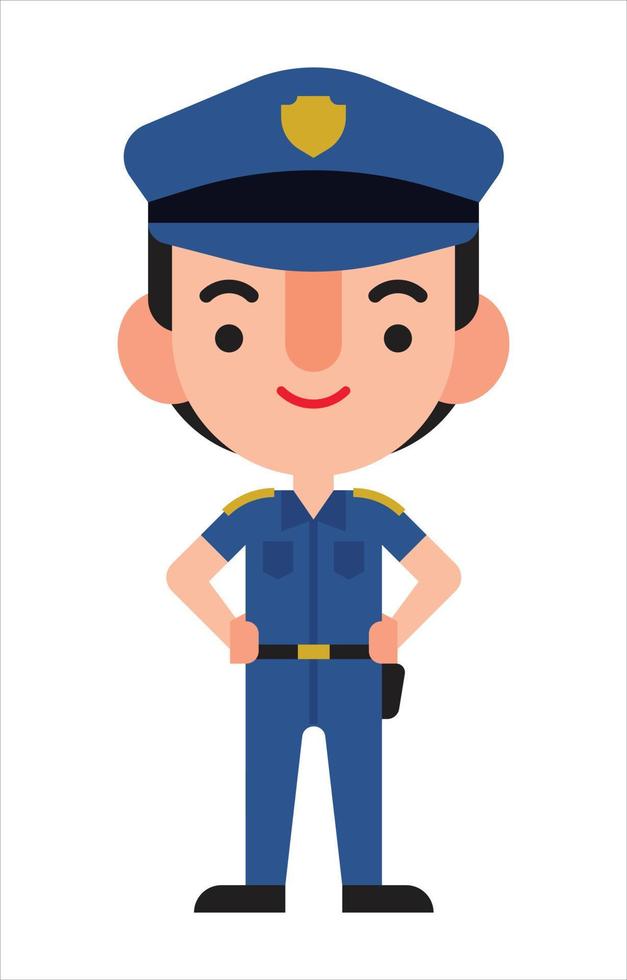 policier de dessin animé design plat avec ses mains sur la taille. illustration de caractère vectoriel