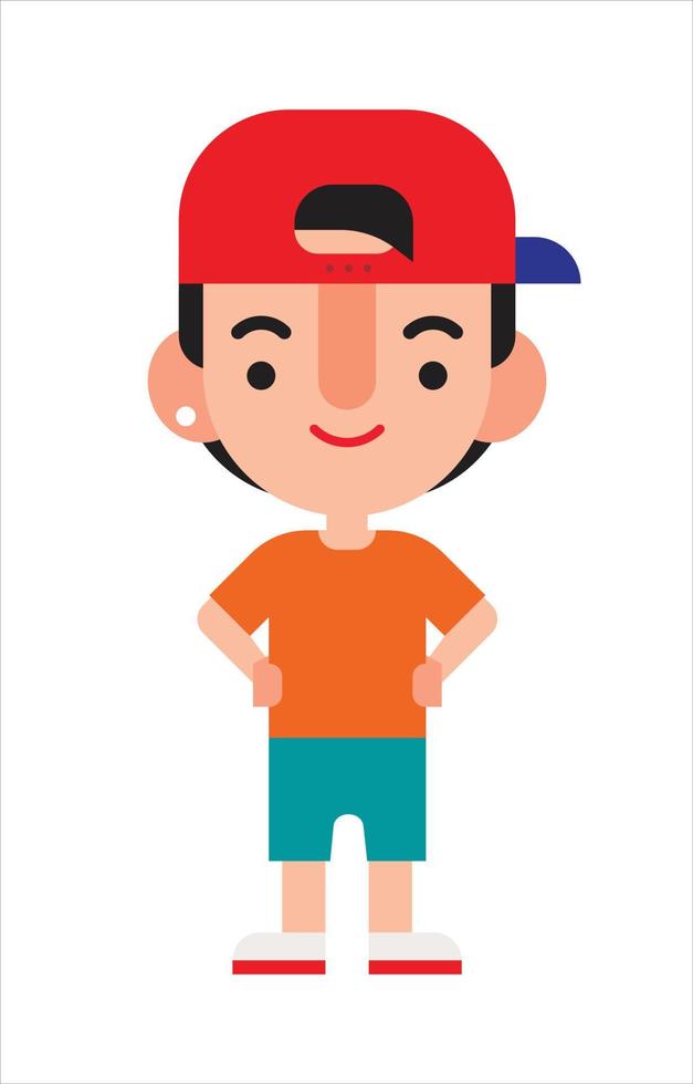 design plat jeune homme avec casquette de baseball et vêtements décontractés avec les mains sur la taille. caractère vectoriel