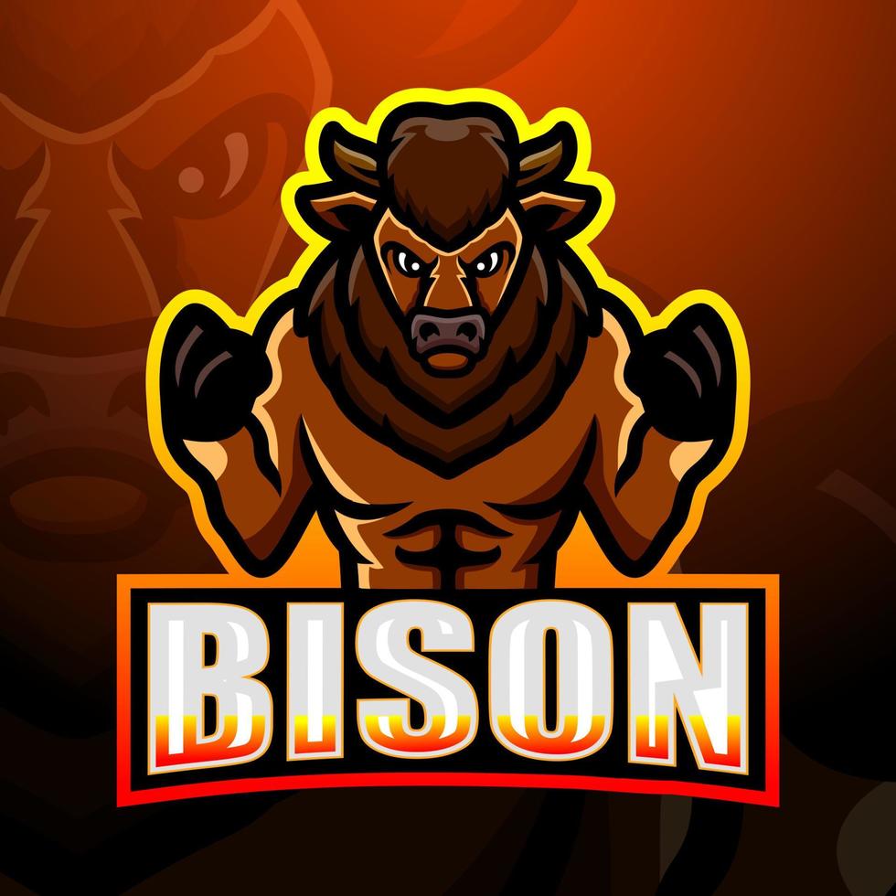 création de logo esport mascotte de bison fort vecteur