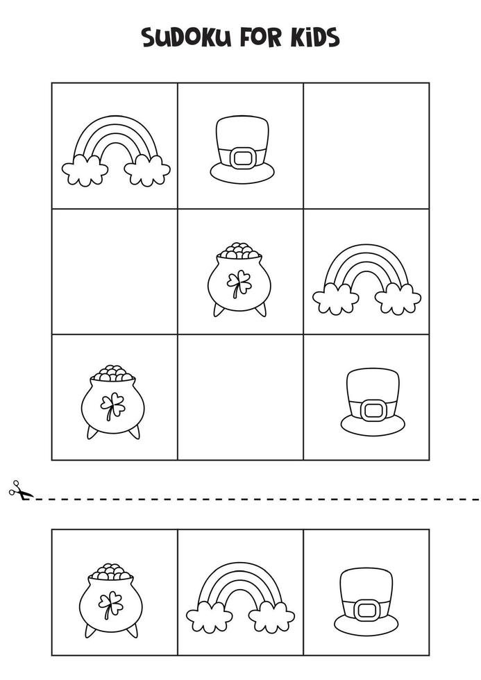 jeu de sudoku avec des symboles de dessin animé saint patrick day. vecteur