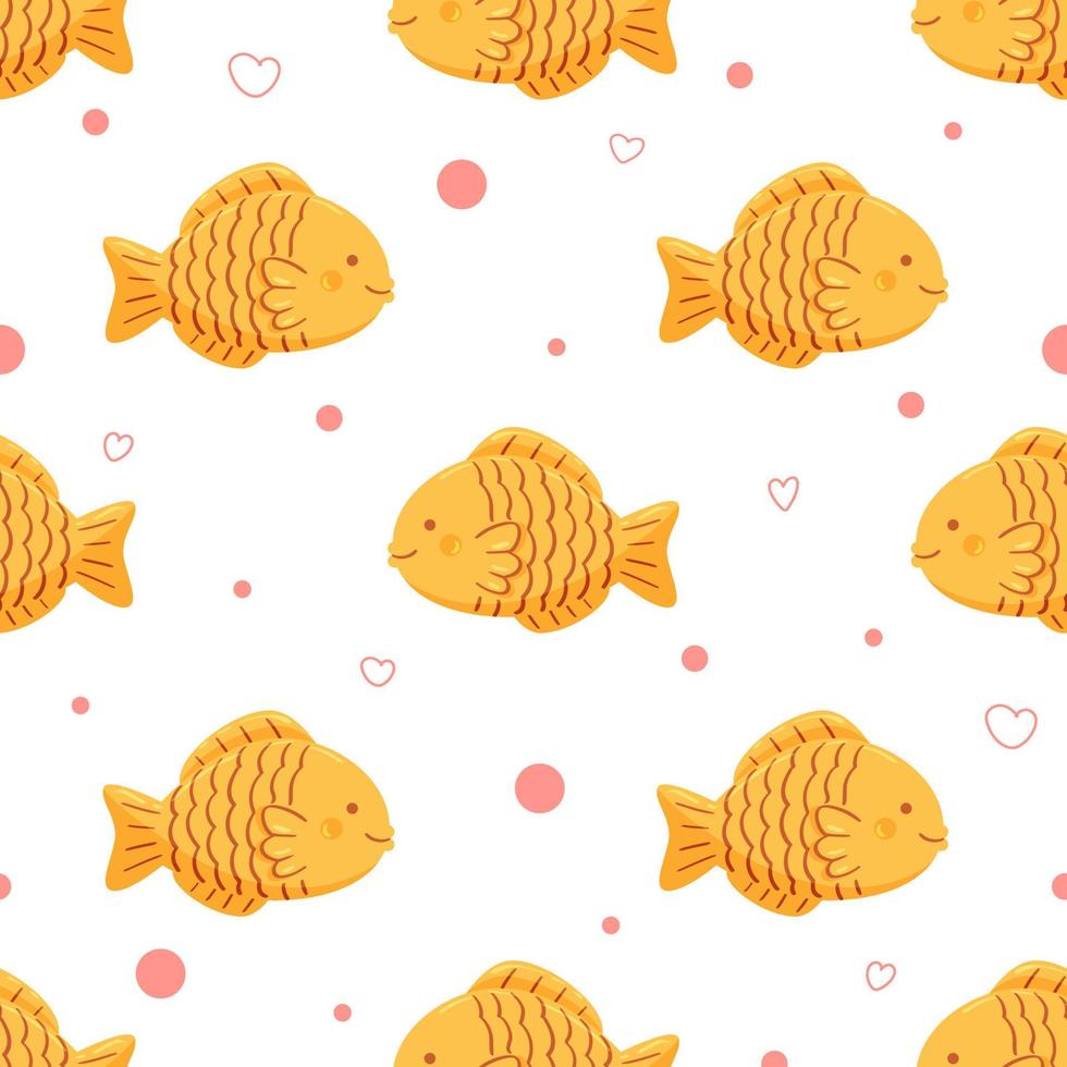 joli motif vectoriel harmonieux avec taiyaki japonais en forme de poisson sucré