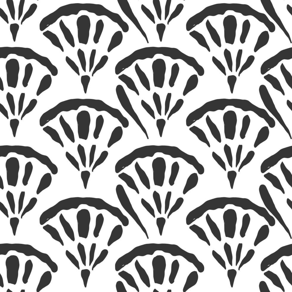 motif blanc abstrait moderne sans couture géométrique noir dessiné à la main. jolie ligne vectorielle de conception de coquillages pour papier, tissu, salle de bain, livre. vecteur