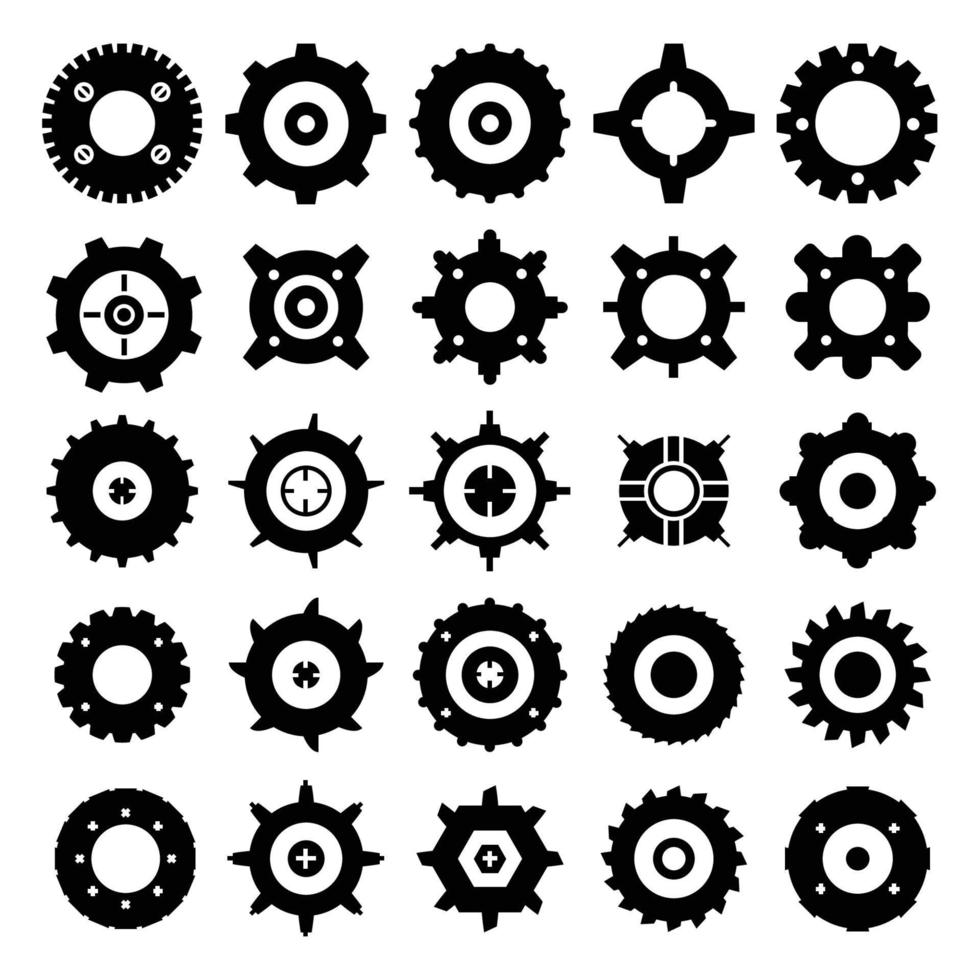 ensemble d'icônes d'engrenage noir vecteur