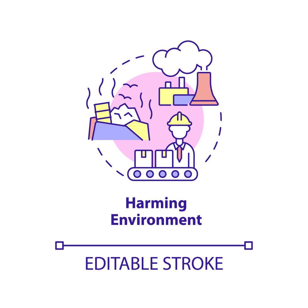 icône de concept d'environnement nuisible. les émissions et le déversement de déchets. économie de marché contre idée abstraite illustration en ligne mince. dessin de contour isolé. trait modifiable. arial, myriade de polices pro-gras utilisées vecteur