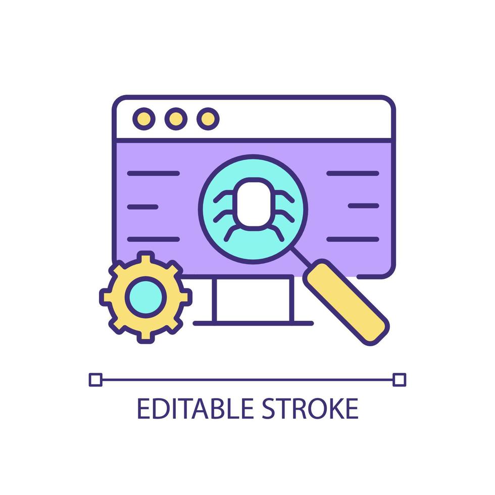 icône de couleur rvb de test de logiciel. amélioration des performances. prévenir les bogues d'implémentation. gérer les problèmes de programmation. illustration vectorielle isolée. dessin au trait rempli simple. trait modifiable vecteur