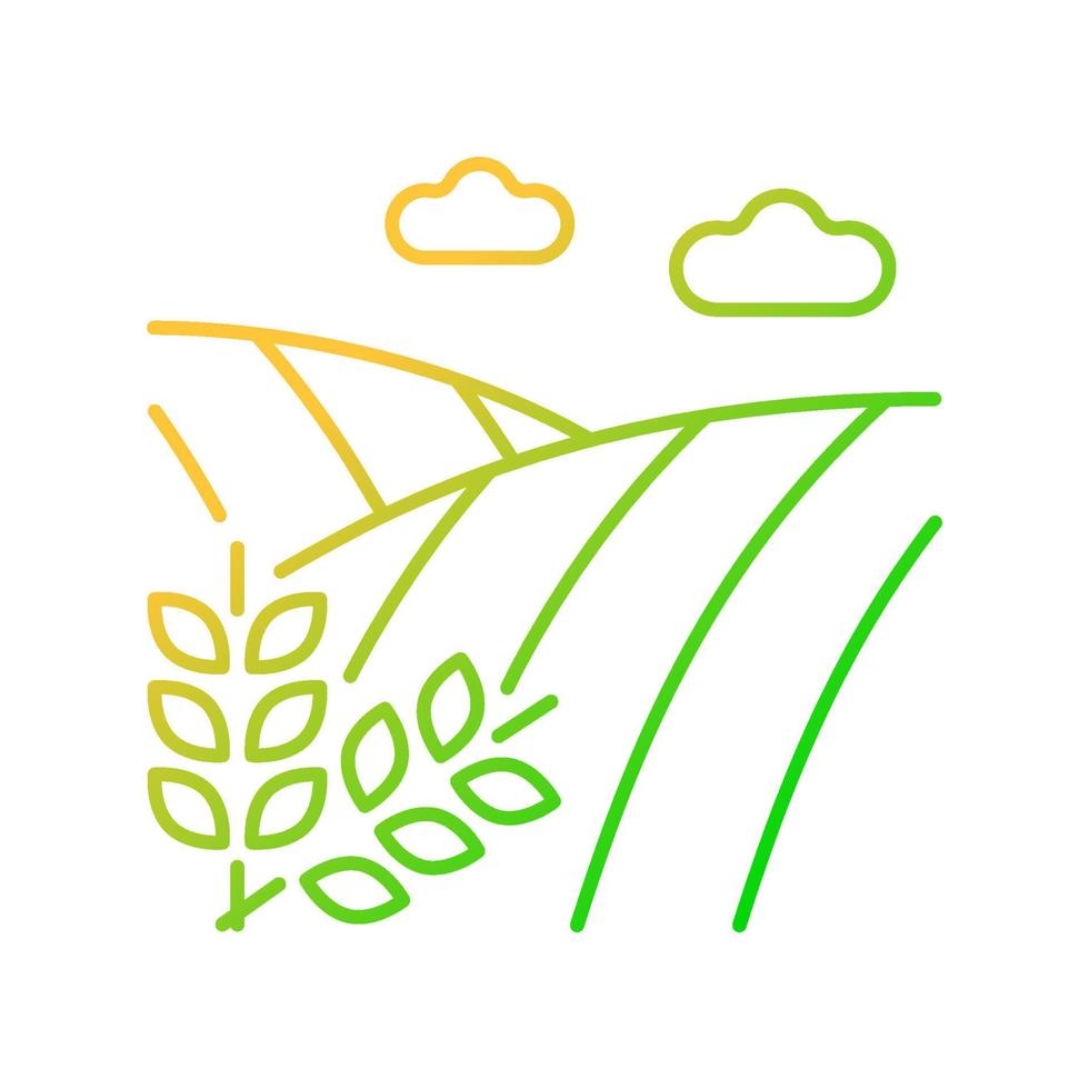 icône de vecteur linéaire de gradient de terres cultivées. la production et la récolte des cultures. l'agriculture et les terres arables. zone agricole. symbole de couleur de ligne mince. pictogramme de style moderne. dessin de contour isolé de vecteur