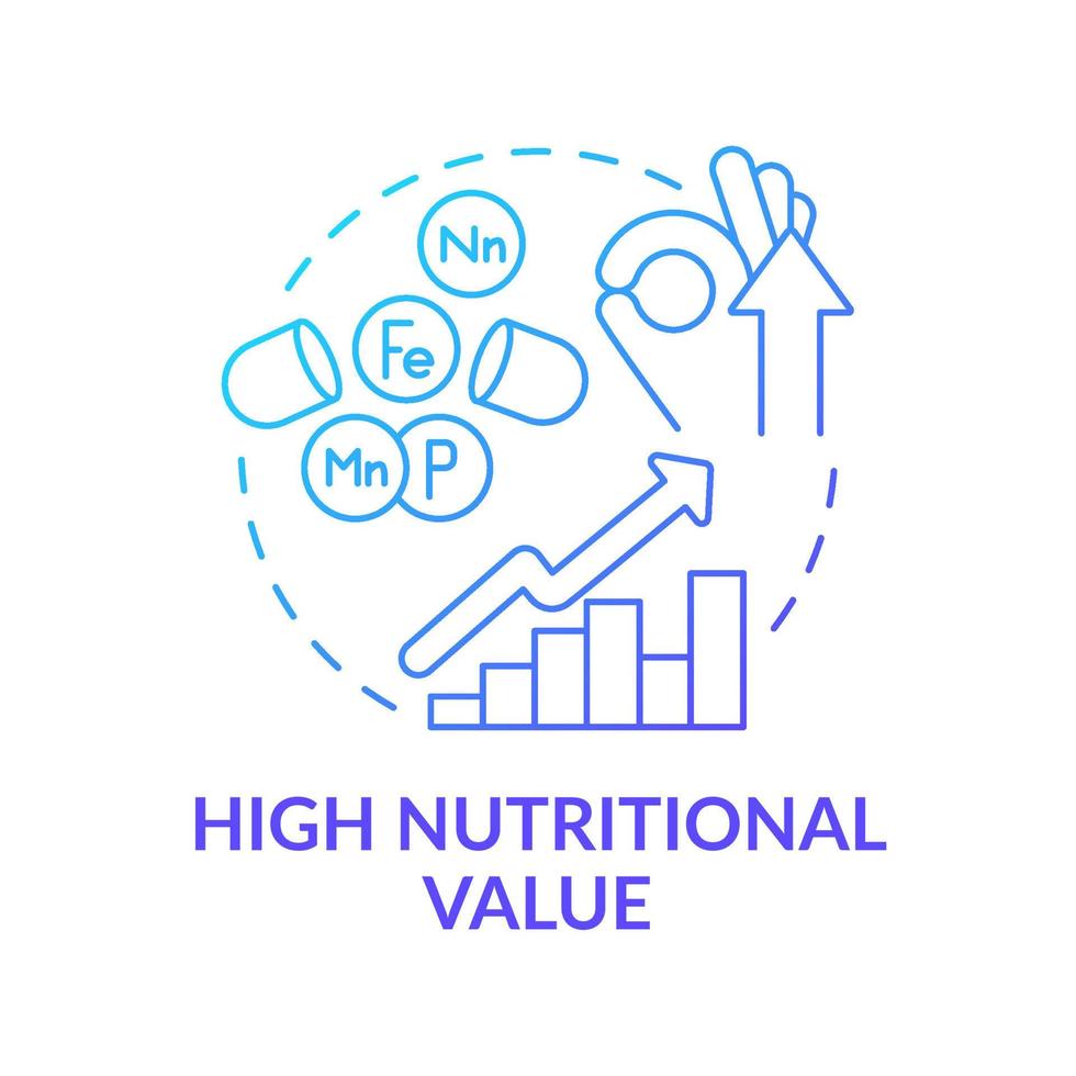 icône de concept de gradient bleu à haute valeur nutritionnelle. nutriments et vitamines. avantages de l'illustration de la ligne mince de l'idée abstraite du lait uht. dessin de contour isolé. myriade de polices pro-bold utilisées vecteur