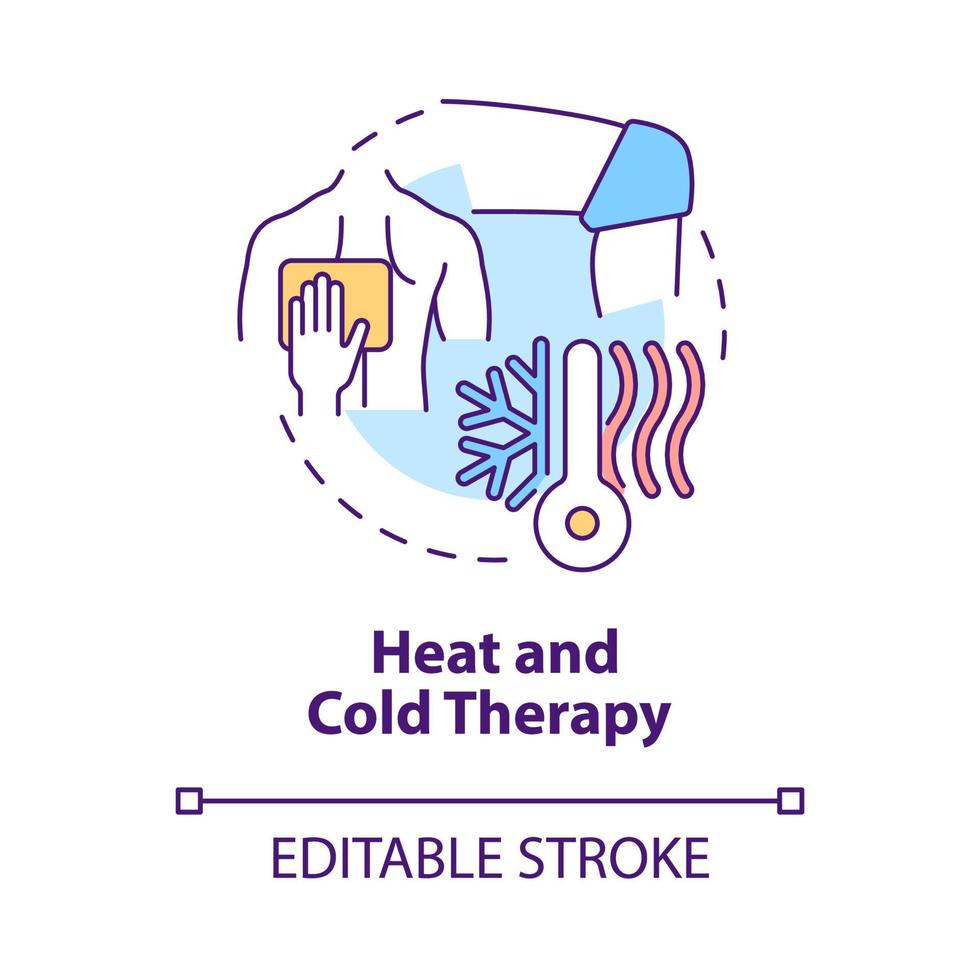icône de concept de thérapie par la chaleur et le froid. compresse pour soulager les maux de dos et les gonflements. illustration de la ligne mince de l'idée abstraite de physiothérapie. dessin de couleur de contour isolé de vecteur. trait modifiable vecteur
