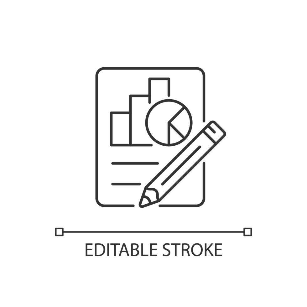icône linéaire économique. graphiques, diagrammes, crayon. plan, préparation de rapport. cours d'économie. illustration personnalisable en ligne mince. symbole de contour. dessin de contour isolé de vecteur. trait modifiable vecteur