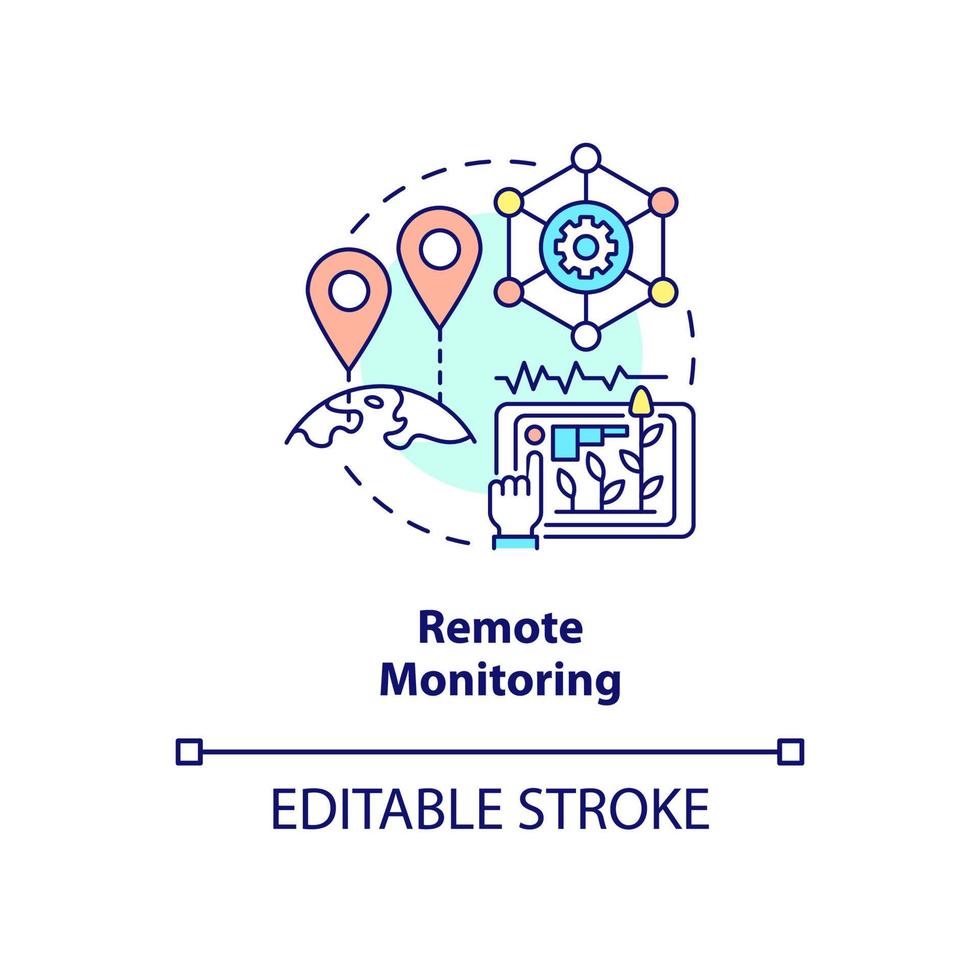 icône de concept de surveillance à distance. suivi de la croissance des cultures idée abstraite illustration de la ligne mince. agriculture intelligente. dessin de contour isolé. trait modifiable. roboto-medium, myriade de polices pro-gras utilisées vecteur