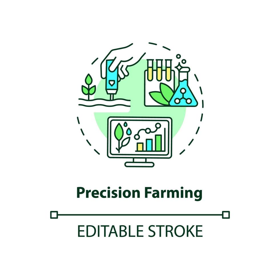 icône de concept d'agriculture de précision. illustration de ligne mince d'idée abstraite d'agriculture intelligente. gestion agricole. dessin de contour isolé. trait modifiable. roboto-medium, une myriade de polices pro-gras utilisées vecteur