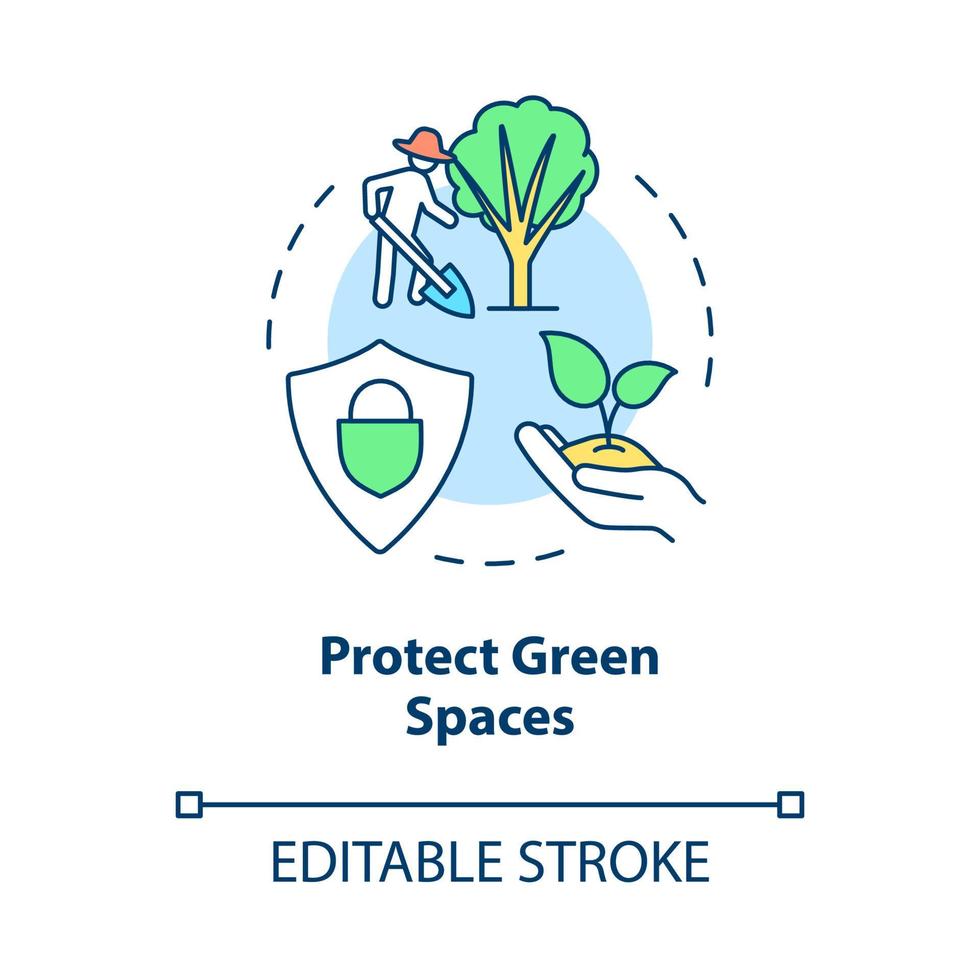 protéger l'icône de concept d'espaces verts. illustration de ligne mince idée abstraite de prévention de la pollution de l'air. dessin de contour isolé. trait modifiable. roboto-medium, myriade de polices pro-gras utilisées vecteur