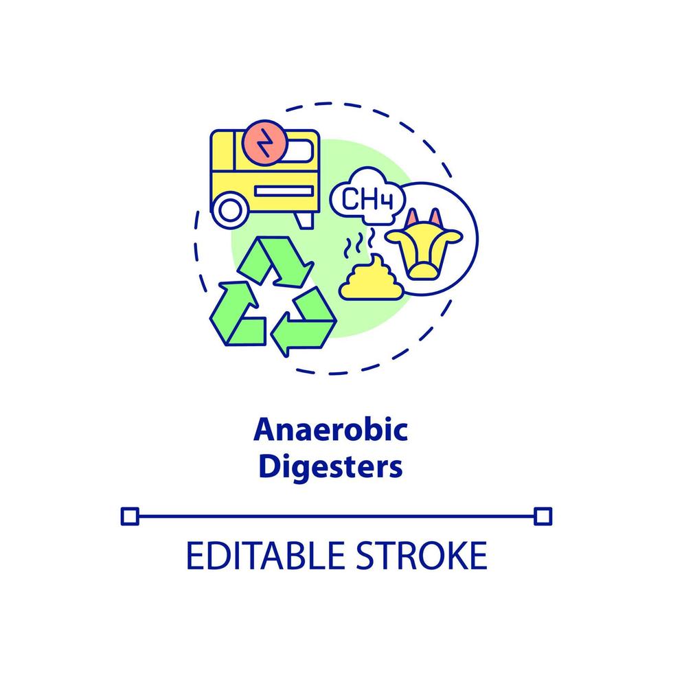 icône de concept de digesteurs anaérobies. illustration de la ligne mince de l'idée abstraite de réduction des gaz à effet de serre du bétail. dessin de contour isolé. trait modifiable. roboto-medium, une myriade de polices pro-gras utilisées vecteur