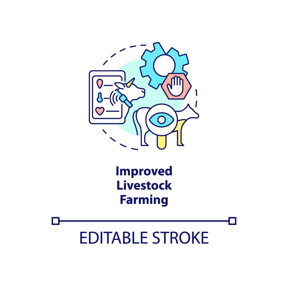 icône de concept d'élevage amélioré. l'agriculture intelligente bénéficie de l'illustration de la ligne mince de l'idée abstraite. dessin de contour isolé. trait modifiable. roboto-medium, myriade de polices pro-gras utilisées vecteur