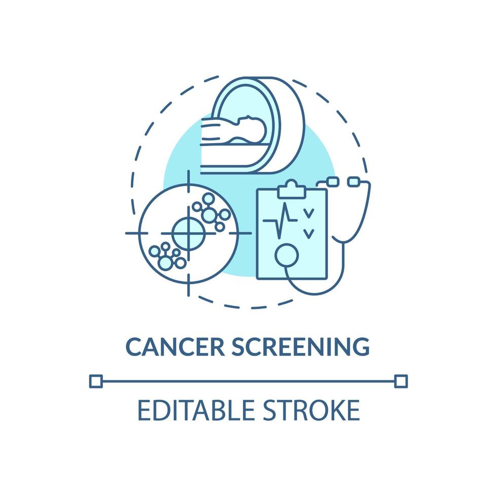 icône de concept bleu de dépistage du cancer. examen médical annuel idée abstraite illustration de la ligne mince. prévention des cancers et des tumeurs. examen clinique. dessin de couleur de contour isolé de vecteur. trait modifiable vecteur