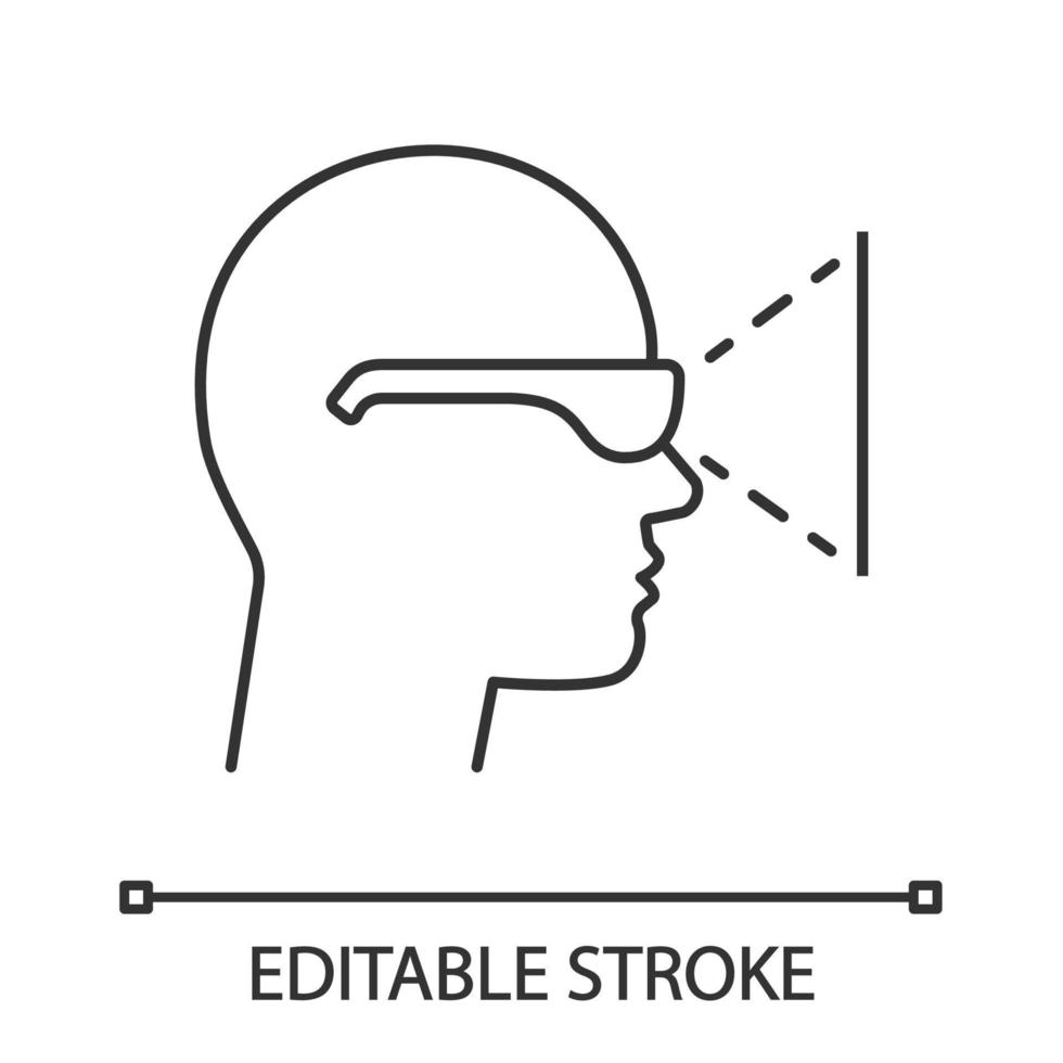 icône linéaire de vue latérale du lecteur vr. illustration de la ligne mince. lecteur de réalité virtuelle. lunettes 3D. symbole de contour. dessin de contour isolé de vecteur. trait modifiable vecteur