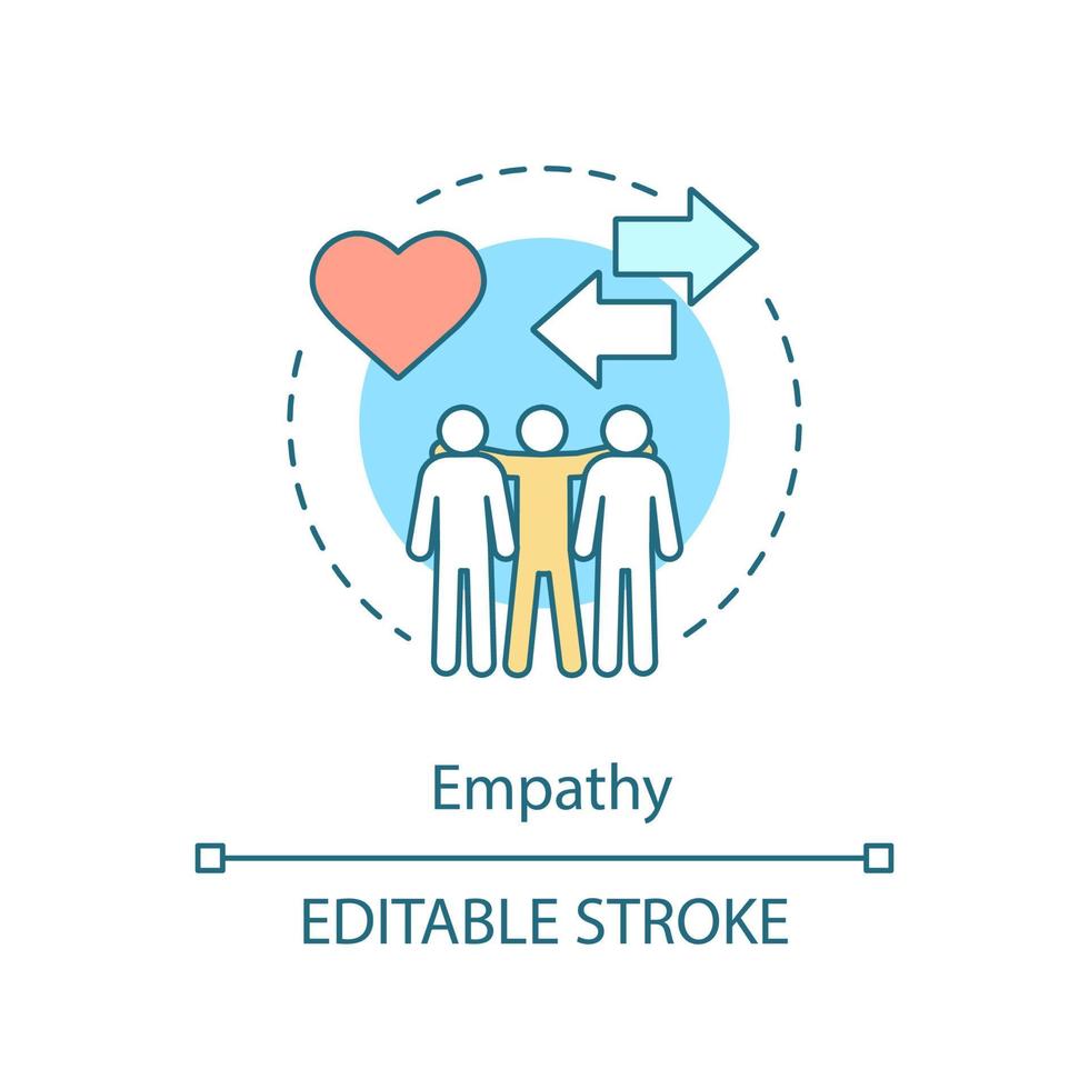 icône de concept d'empathie. sensibilité, convivialité, amitié. commentaire positif. sympathie, illustration de la ligne mince de l'idée de compassion. dessin de contour isolé de vecteur. trait modifiable vecteur