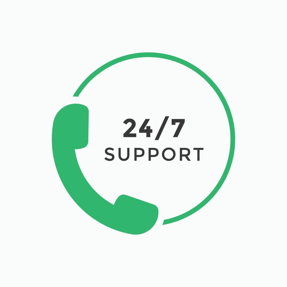 Icône de service client 24 heures sur 24. 24 7 bouton de signe d'icône de support. icône du service client vecteur