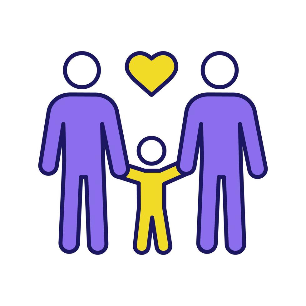 icône de couleur de famille gay. deux papas avec enfant. parentalité de même sexe. parents LGBT. deux hommes avec un enfant. adoption homosexuelle. illustration vectorielle isolée vecteur